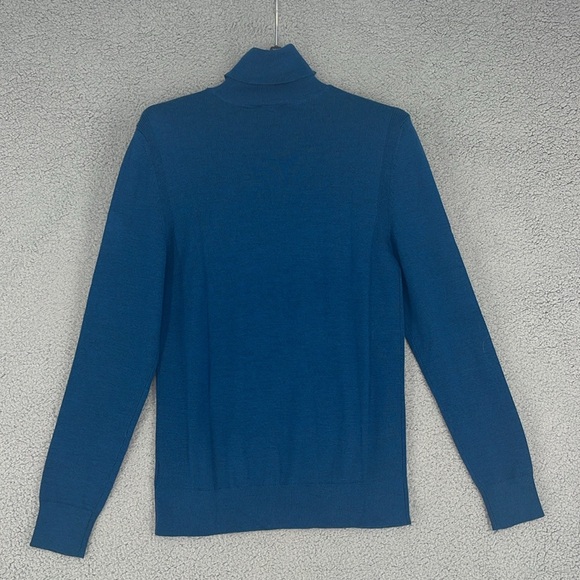 Express blue turtleneck long sleeve 100% Merino Wool sweater men’s small stretch - Picture 12 of 14